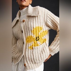 Pilcro Cream Cardigan with Yellow Accent